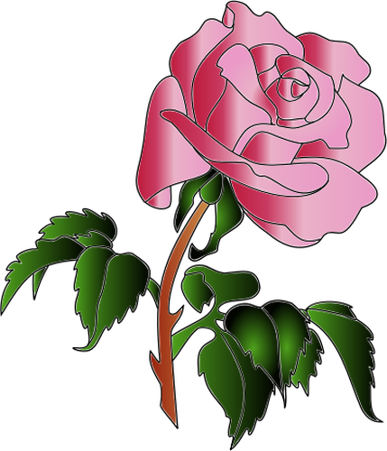 葉の多くのピンクのバラのベクター画像
