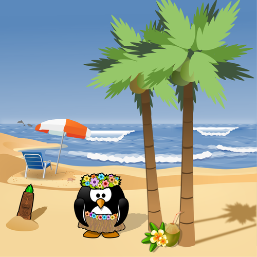 Pingüino en ilustración de vector de vacaciones de verano