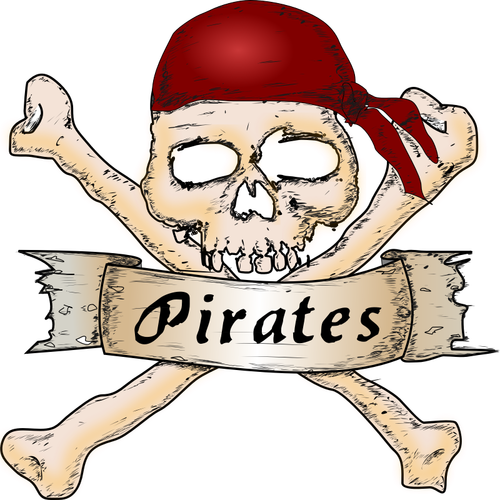 Ilustração em vetor de sinal pirata de madeira com uma caveira