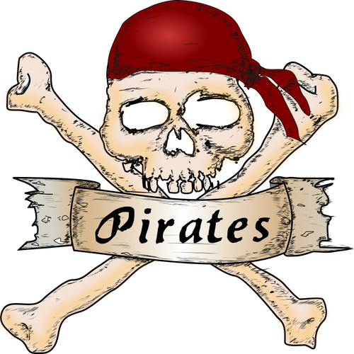 Vector illustration of wooden pirate sign with a skull