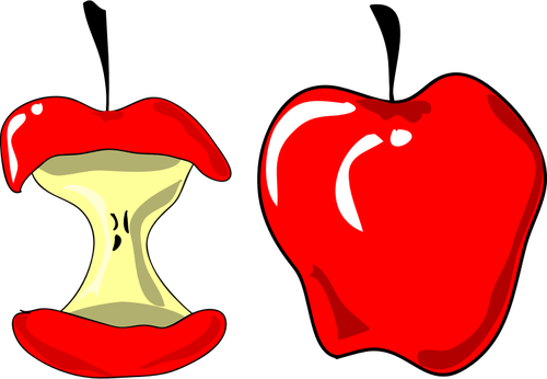 Illustration vectorielle de pomme rouge et pomme coupés en demi