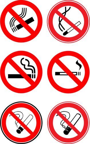 Vektoriluettelo "tupakointi kielletty" -merkkien valinnasta