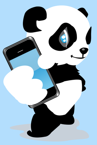 熊猫与手机矢量图像