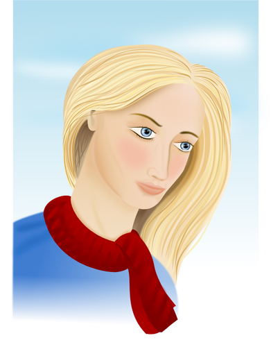 Vector graphics of sketch of a woman with a red scarf