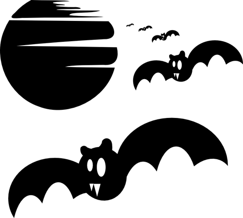 Clipart vetorial de morcegos na lua cheia.