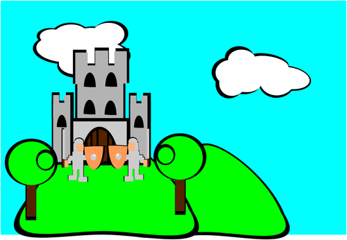 Cartoon kasteel met bewakers