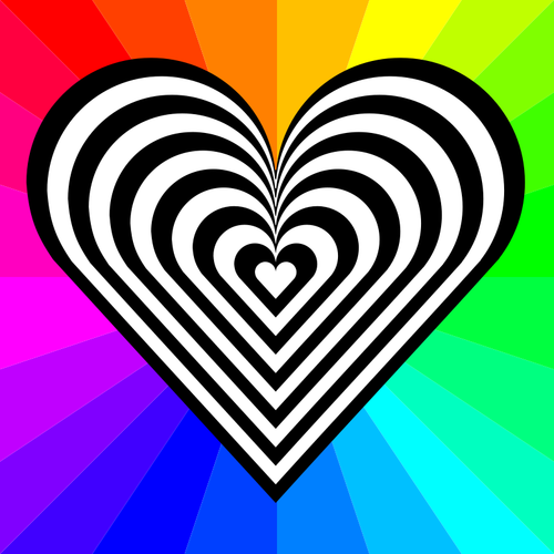 Vektor-Bild eines gemusterten Herzens mit Regenbogen-Hintergrund