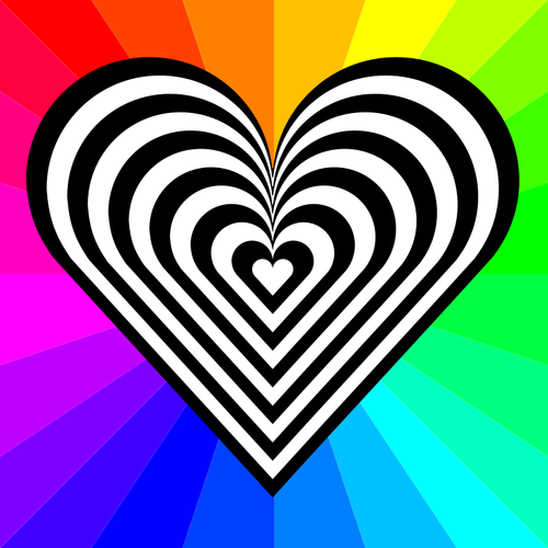 Vector de la imagen de un corazón estampado con el fondo del arco iris