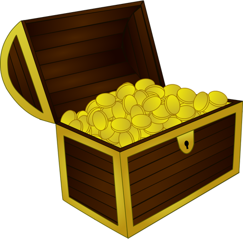 Vector image of wooden treasure chest with gold frame