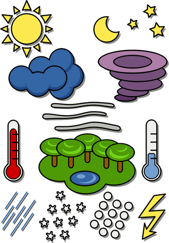 Vektorikuva piirretyistä sääennusteen värisymboleista