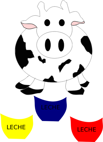 Vector de la imagen de vaca con botellas de leche