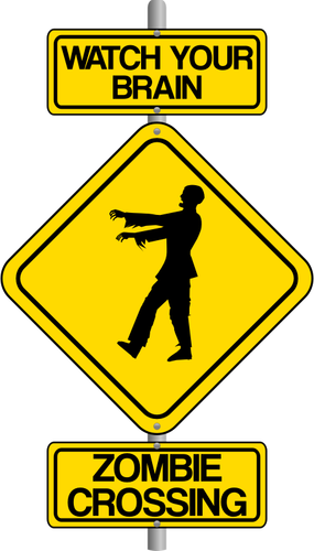 Vector graphics of zombie crossing traffic warning sign