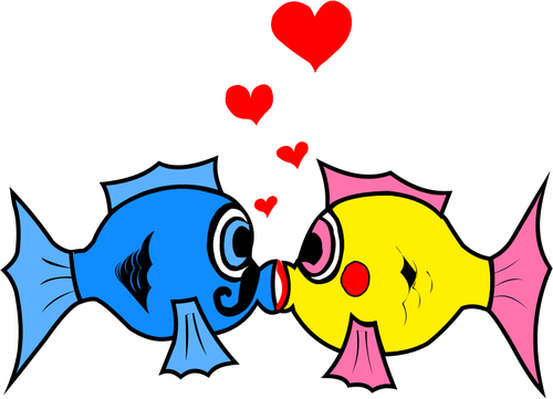 Векторная графика две рыбы поцелуй