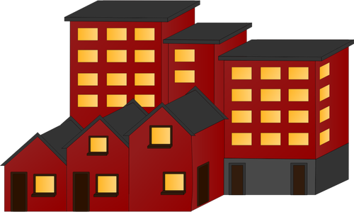 Vector illustration of red block of houses and flats