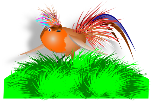 וקטור ציור של ציפור צבעונית על הדשא