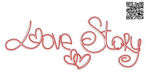 Vector drawing of love story banner with red hearts