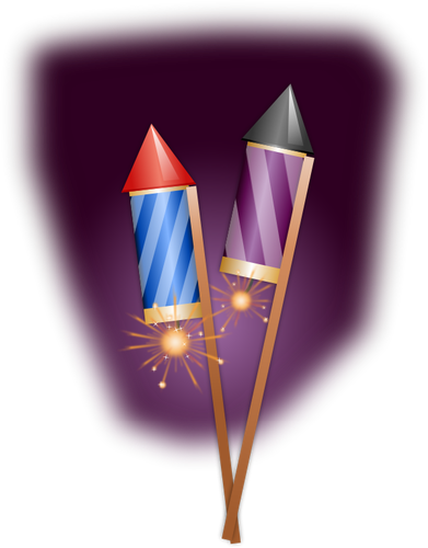 Vector clip art of firework rockets on a stick