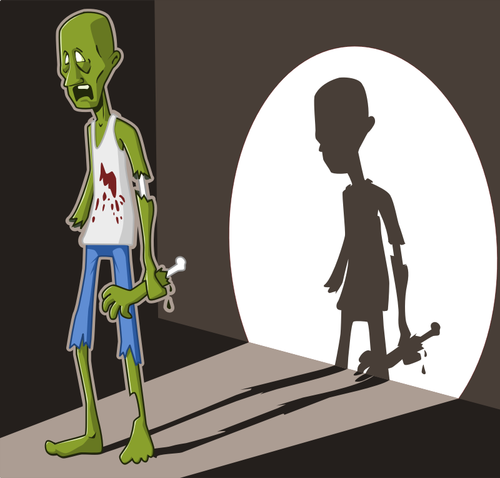 Vektor ilustrasi hijau zombie dalam sorotan