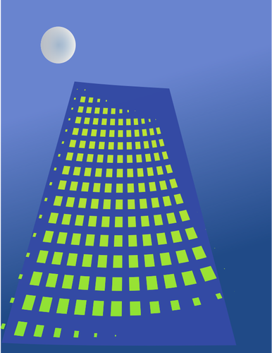 Vector drawing of tall blue building with yellow windows