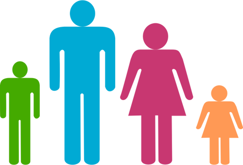 Om albastru şi roz femeie cu copii pictogramă