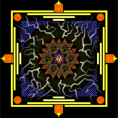 Immagine di vettore di disegno della mandala di giallo, blu e arancio