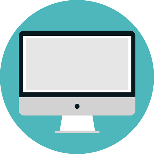 Desktop computer vector image with flat screen