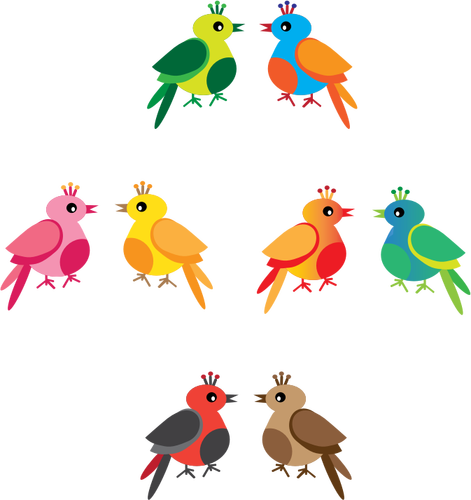 Ilustración vectorial de coloridos pájaros