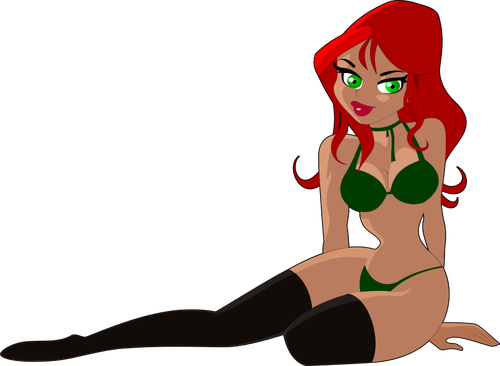 Rödhårig kvinna i bikini