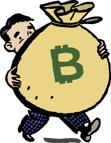 Laki-laki dengan tas bitcoin