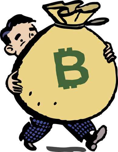 Homem com saco de bitcoin