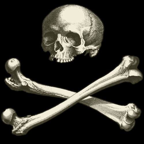 Teschio e ossa con sfondo nero