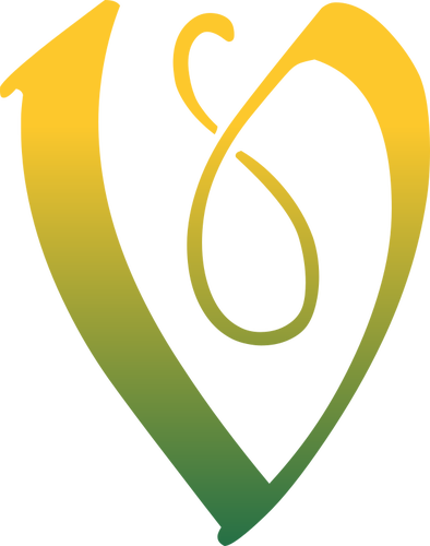 V letter in green and yellow