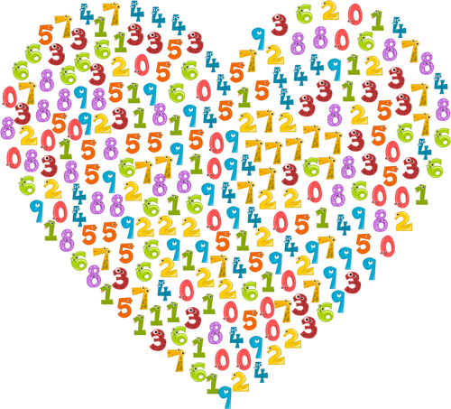 Kleurrijke dierlijke getallen in een hart