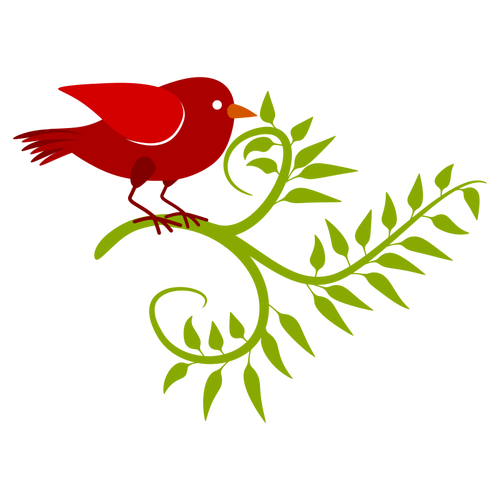 Rød fugl i en gren