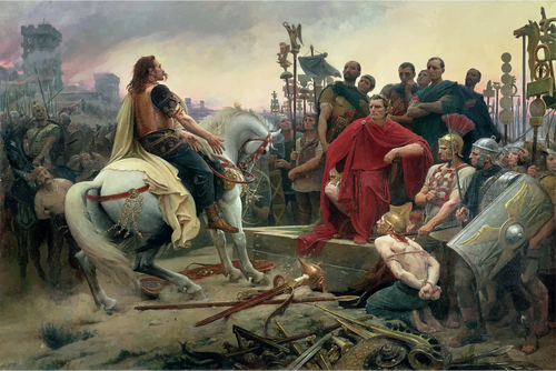 Vercingetorix heittää aseensa Julius Caesarin jalkoihin