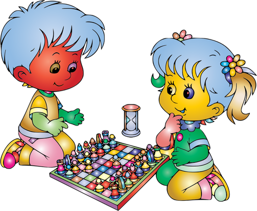 Chlapec a dívka hraje barevné šachy