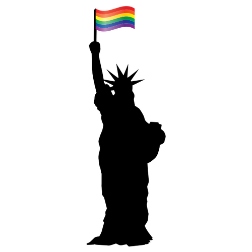 Vrijheidsbeeld met LGBT-vlag