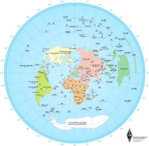 Radio amateurs azimuth map drawing