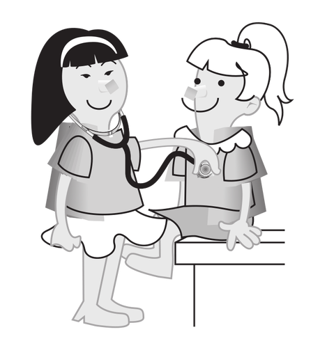 Vector clip art of girls playing doctors