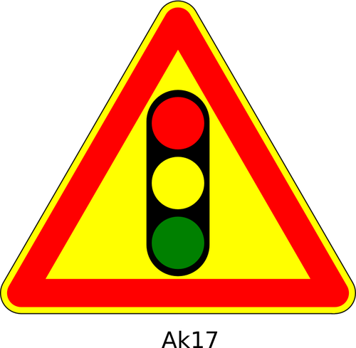 ट्रैफिक लाइट के आगे त्रिकोणीय अस्थायी सड़क संकेत के सदिश ग्राफिक्स