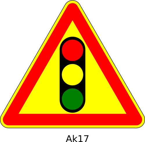 Vector graphics of traffic lights ahead triangular temporary road sign