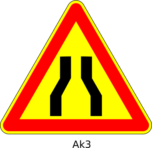 Ilustracja wektorowa drogi zwęża się z wyprzedzeniem tymczasowej drogi trójkątny znak