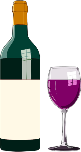 Botella de vino rojo y cristal en gráficos vectoriales