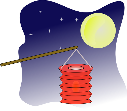 Lanterna cinese su grafica vettoriale al chiaro di luna