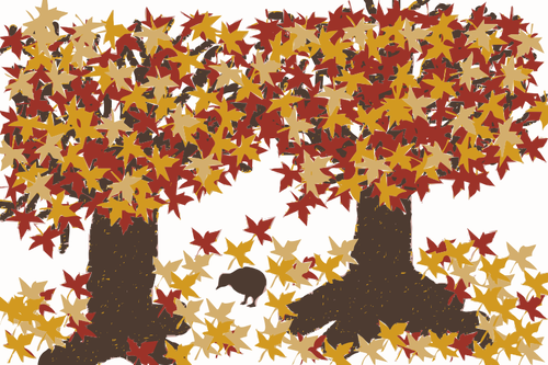 Autumn drzewa z ptak wektor clipart