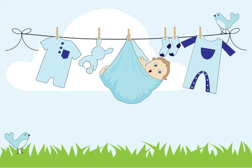 Neonato comico su un clothesline