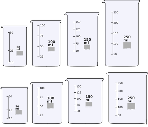 Beakers 50-250 मिलीलीटर वेक्टर चित्रण