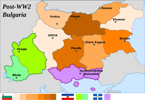 Kaart van Bulgarije na de Tweede Wereldoorlog 2 vector tekening