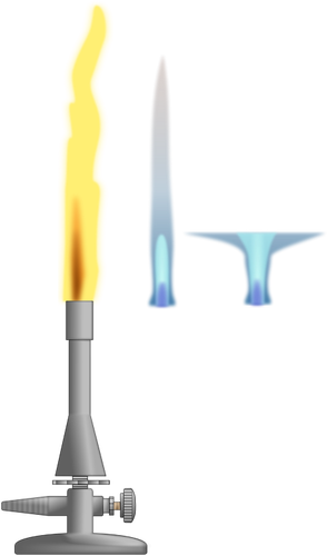 Vector image of laboratory burner with 3 different flames