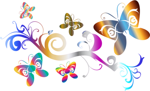 Reticolo di Flourish con farfalle ClipArt vettoriali